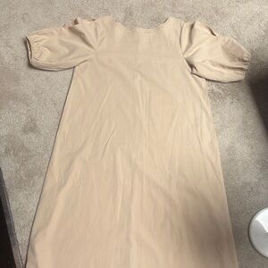 Classic Beige Puff Sleeve Dress